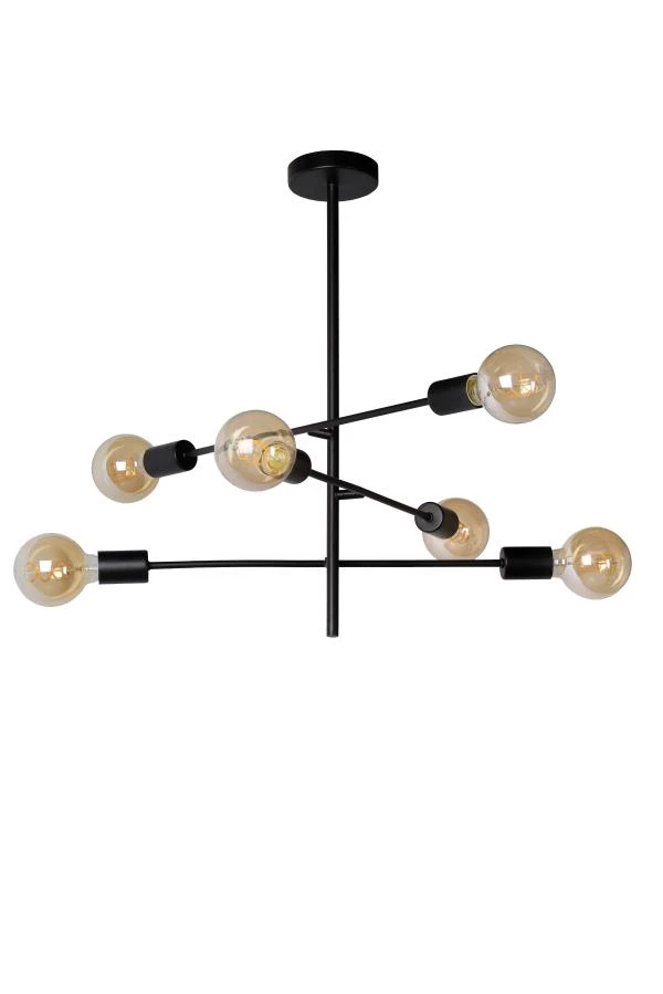 Lucide LESTER - Flush ceiling light - 6xE27 - Black - off